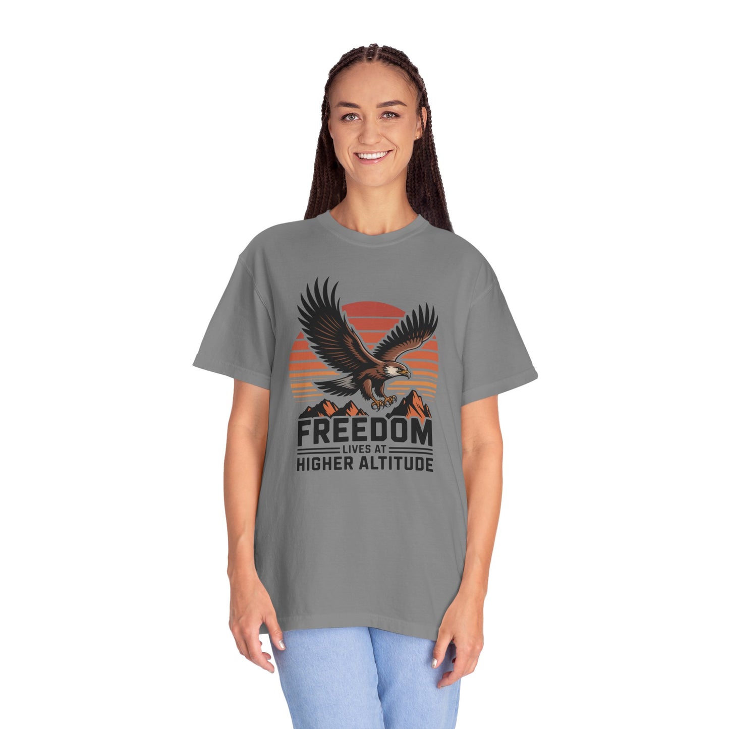 Freedom Eagle T-Shirt — "Freedom Lives at Higher Altitude" Vintage Mountain Graphic
