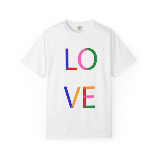 Colorful Love T-Shirt | Unisex Garment-Dyed Tee for Couples, Valentine's Day Gift, Casual Wear, Pride, Fun Fashion