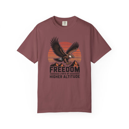 Freedom Eagle T-Shirt — "Freedom Lives at Higher Altitude" Vintage Mountain Graphic
