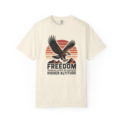 Freedom Eagle T-Shirt — "Freedom Lives at Higher Altitude" Vintage Mountain Graphic