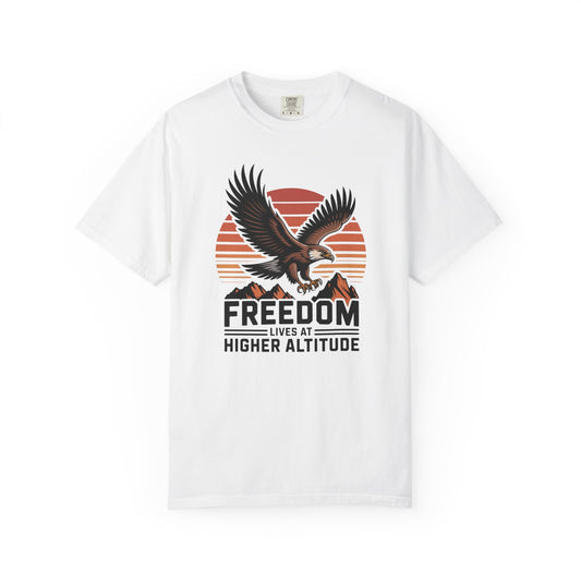 Freedom Eagle T-Shirt — "Freedom Lives at Higher Altitude" Vintage Mountain Graphic